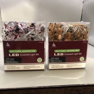 LED Battery Operated Ornament Light Set 1 Reindeer 1 Snowman 8.33" Long